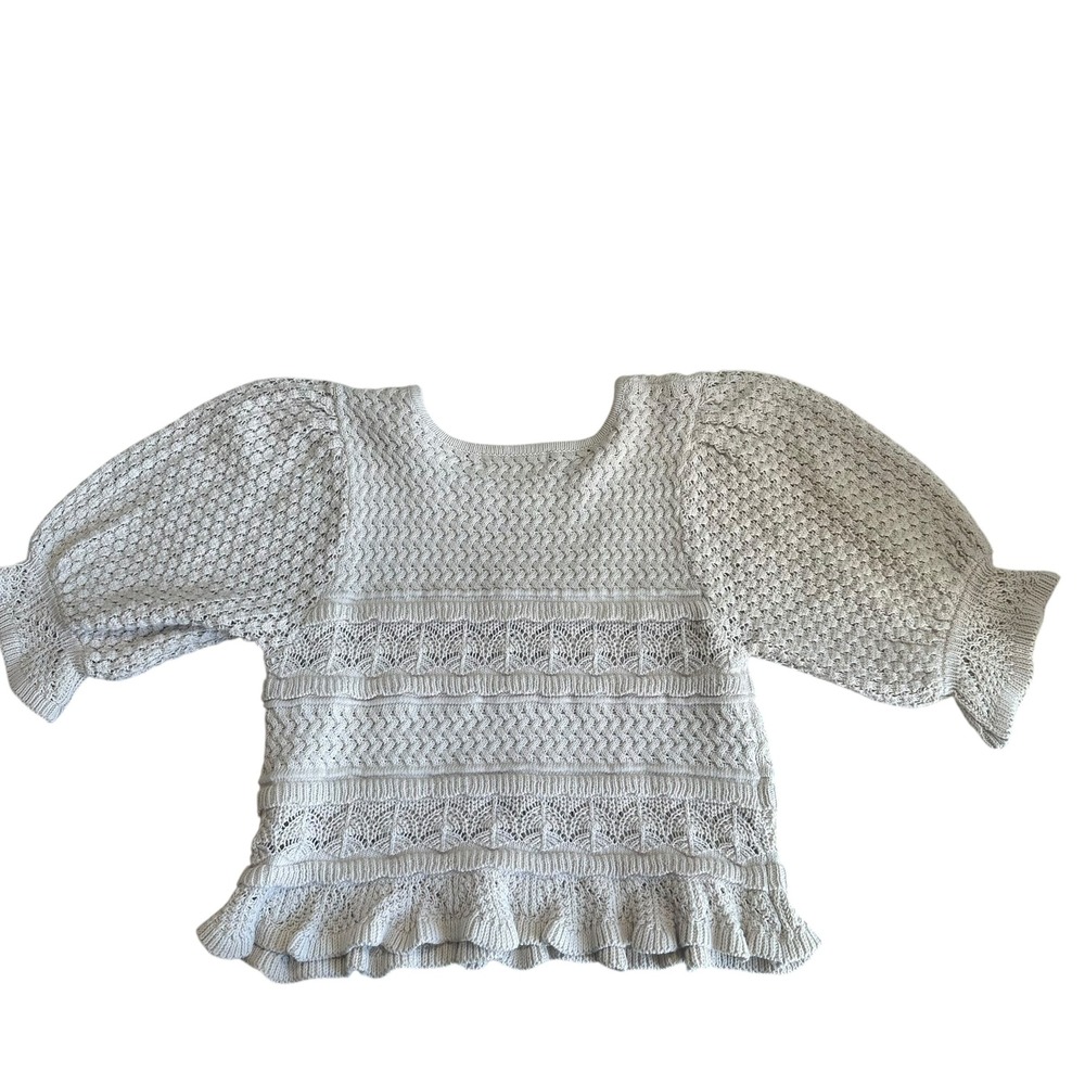 By Together Beige Knit Puff Sleeve Peplum Sweater‎ Top Size S - Picture 3 of 7
